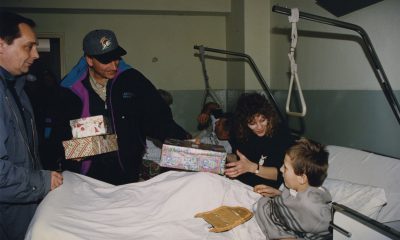 Samaritan's Purse President Franklin Graham and ministry friend Mary Damron deliver shoeboxes in Bosnia.